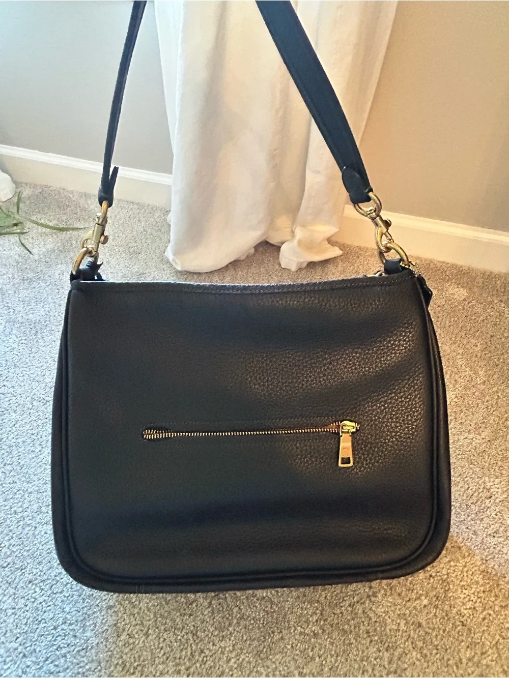Coach Cary Black Pebbled Leather Hobo with Gold Hardware